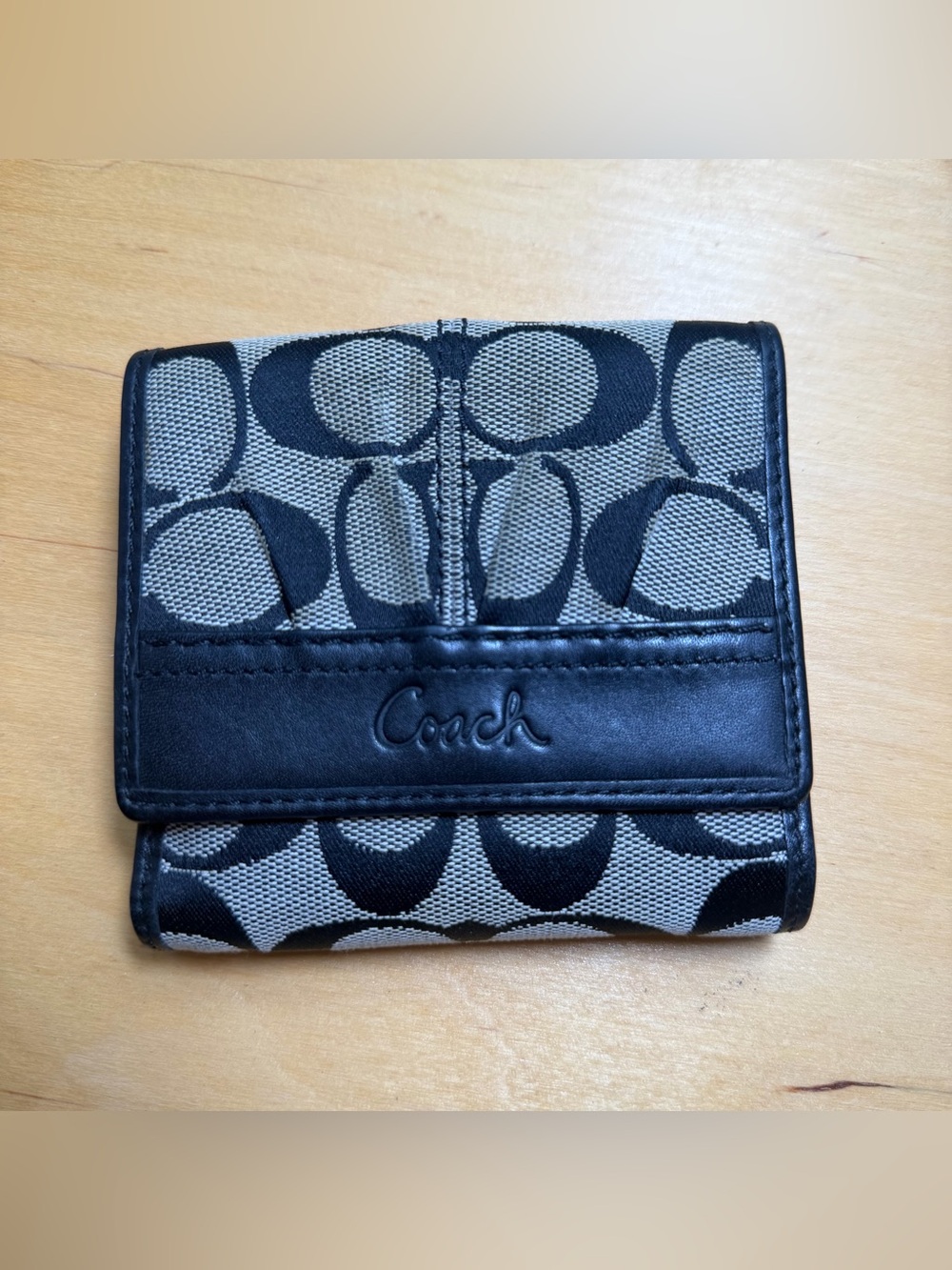 Coach Y2k Black and Gray Pleated Signature Canvas Bifold Wallet